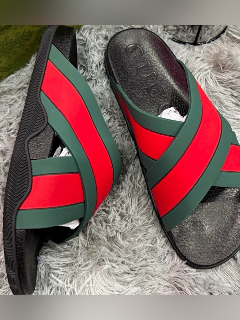 Gucci Women’s Green & Red Crisscross Slide Sandals